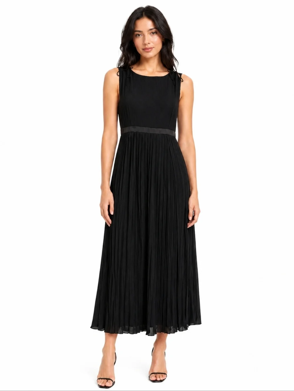 Vintage Liz Claiborne Black Pleated Dress Sleeveless Midi Cocktail Dress 10